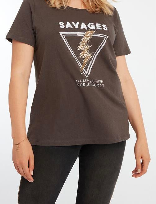 Stoer t-shirt met pailletten en studs, Verzenden, Maat 42/44 (L), Zo goed als nieuw, Korte mouw