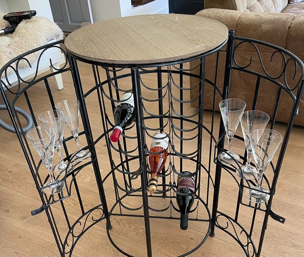 Ronde metalen wijnbar/kluis voor 21 flessen en glazen, Ophalen, Gebruikt, 15 tot 25 flessen, Metaal