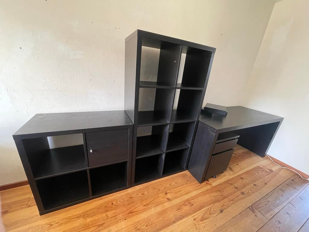 IKEA Bureau met 2 kasten en 2 plankjes, Huis en Inrichting, Bureaus, Gebruikt, Bureau-kast combinatie, IKEA, Modern, Spaanplaat of MDF