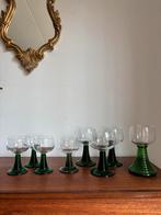 8 stuks vintage Roemer wijn glazen groene voet divers, Ophalen