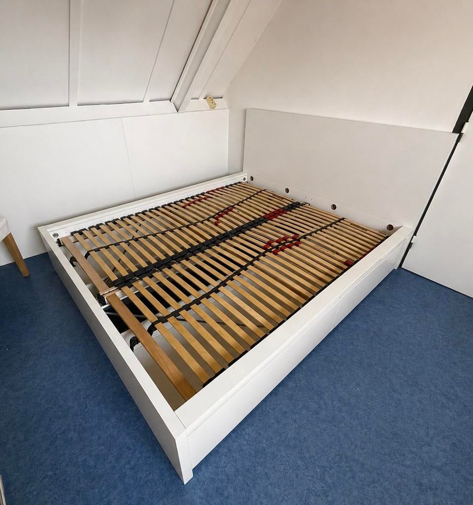 Ikea MALM tweepersoonsbed wit 160x200 met 4 lades, Huis en Inrichting, Slaapkamer | Bedden, Ophalen, Wit, Tweepersoons, Zo goed als nieuw