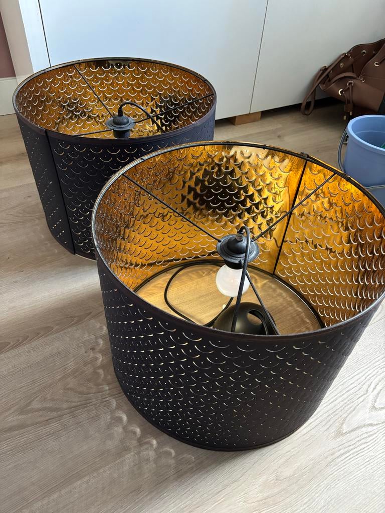 1x IKEA NYMÖ lampenkappen zwart/goud 44cm, Ophalen, Zo goed als nieuw