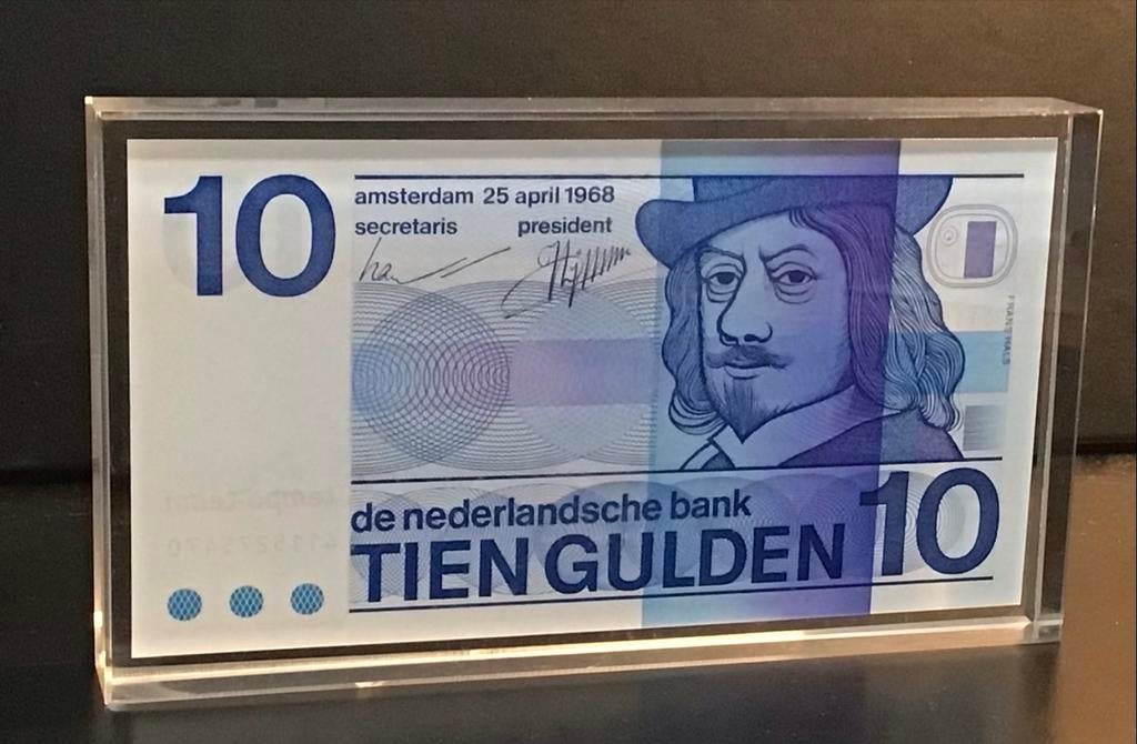 10 Gulden Frans Hals biljet in plexiglas display, Ophalen of Verzenden, 10 gulden, Los biljet