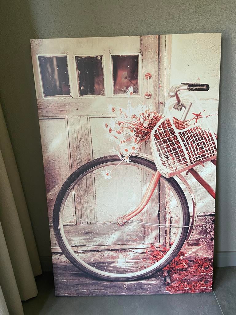 Canvas Schilderij Fiets Oud Roze 115x75 cm, Tuin en Terras, Tuinwanddecoratie, Ophalen, Zo goed als nieuw