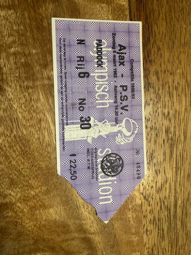 Toegangskaartje Ajax - PSV 1982/83, Tickets en Kaartjes, Eén persoon, Februari