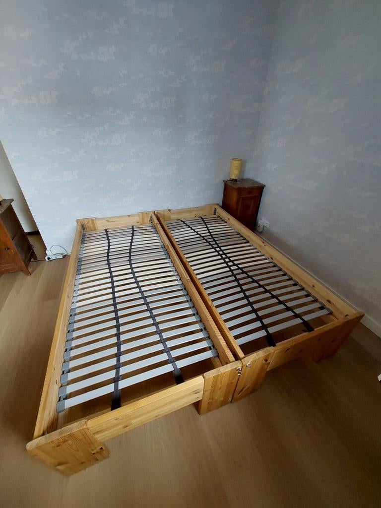 Houten bedframe met lattenbodem 80x200 cm of 160 x200 cm, Ophalen, Tweepersoons, Hout, 160 cm