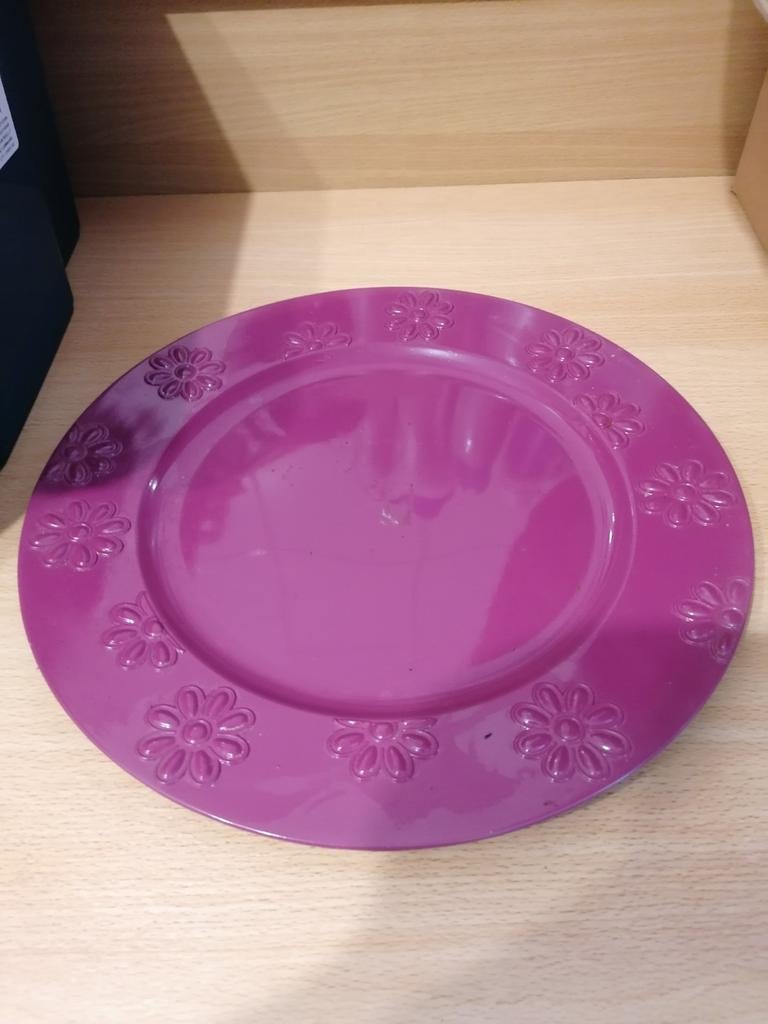 Decoratief Kunststof Bord - Paars met Bloemen (32 cm), Huis en Inrichting, Keuken | Servies, Overige materialen, Ophalen of Verzenden