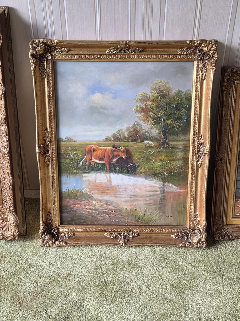 Olieverfschilderij met koeien en landschap, Antiek en Kunst, Ophalen