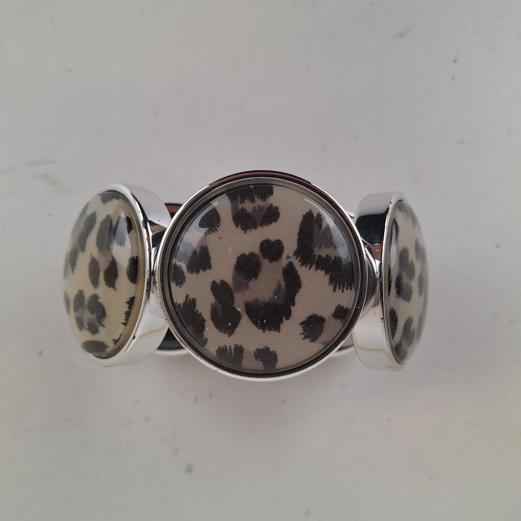 Grove brede armband, tijgerprint, Ophalen of Verzenden, Zo goed als nieuw, Zilver, Overige materialen