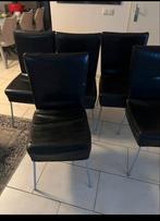 Set van 5 zwarte eetkamerstoelen, Huis en Inrichting, Stoelen, Gebruikt, Zwart, Leer, Ophalen of Verzenden