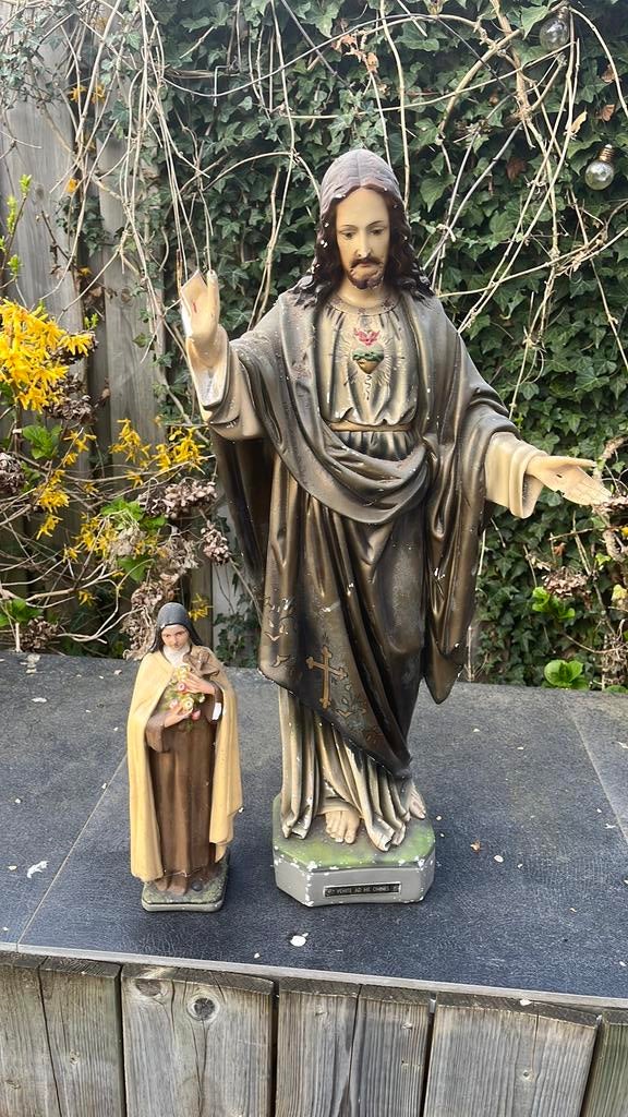 Antiek Jezus en Maria beeld heilig hart, Ophalen