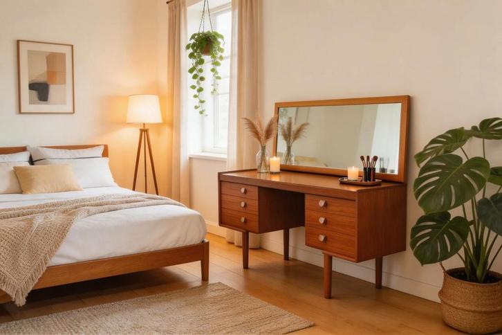 Mid Century Teak Dressing Table / Low Desk – White & Newton, Antiek en Kunst, Antiek | Woonaccessoires, Ophalen