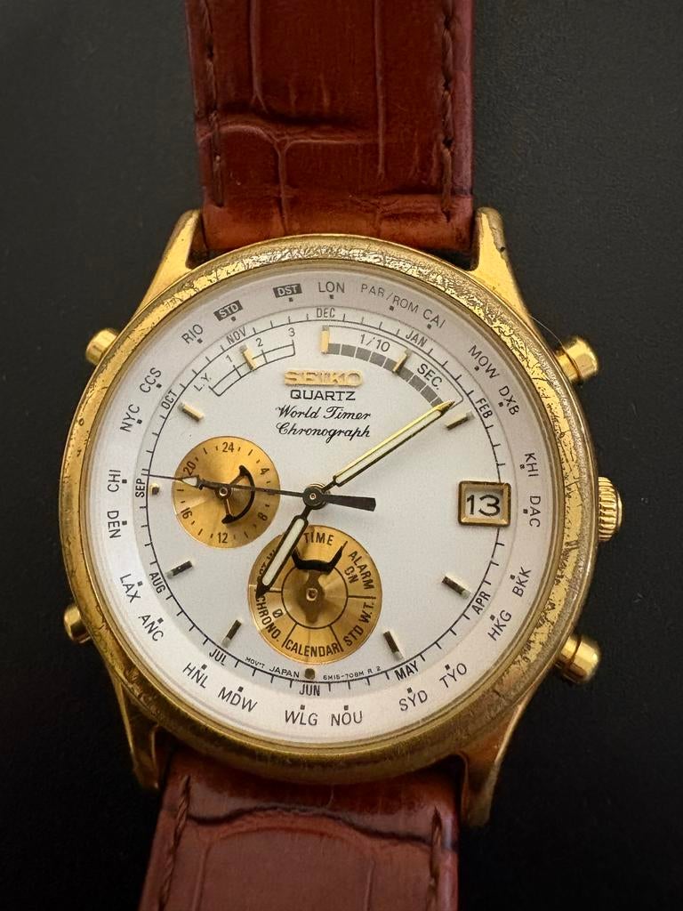 Seiko World Timer Chronograph Age of Discovery 6M15, Ophalen, Gebruikt