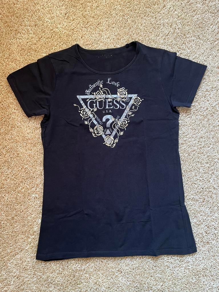 Guess shirt zwart goud/zilver logo mt. S, Kleding | Dames, T-shirts, Zwart, Ophalen of Verzenden, Zo goed als nieuw, Korte mouw
