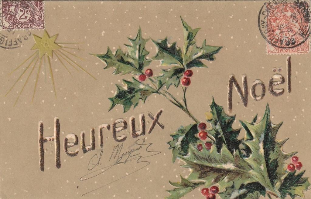 DIKKE RELIEF KERST  UIT 1906 ZEER MOOIE OUDE KAART Kl533, Verzamelen, Ansichtkaarten | Themakaarten, Ophalen of Verzenden, Voor 1920