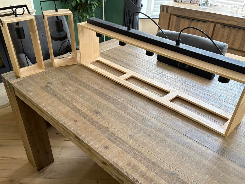 Set van 3 houten plafond hanglampen - Modern design, Ophalen, Gebruikt, Hout, Minder dan 50 cm