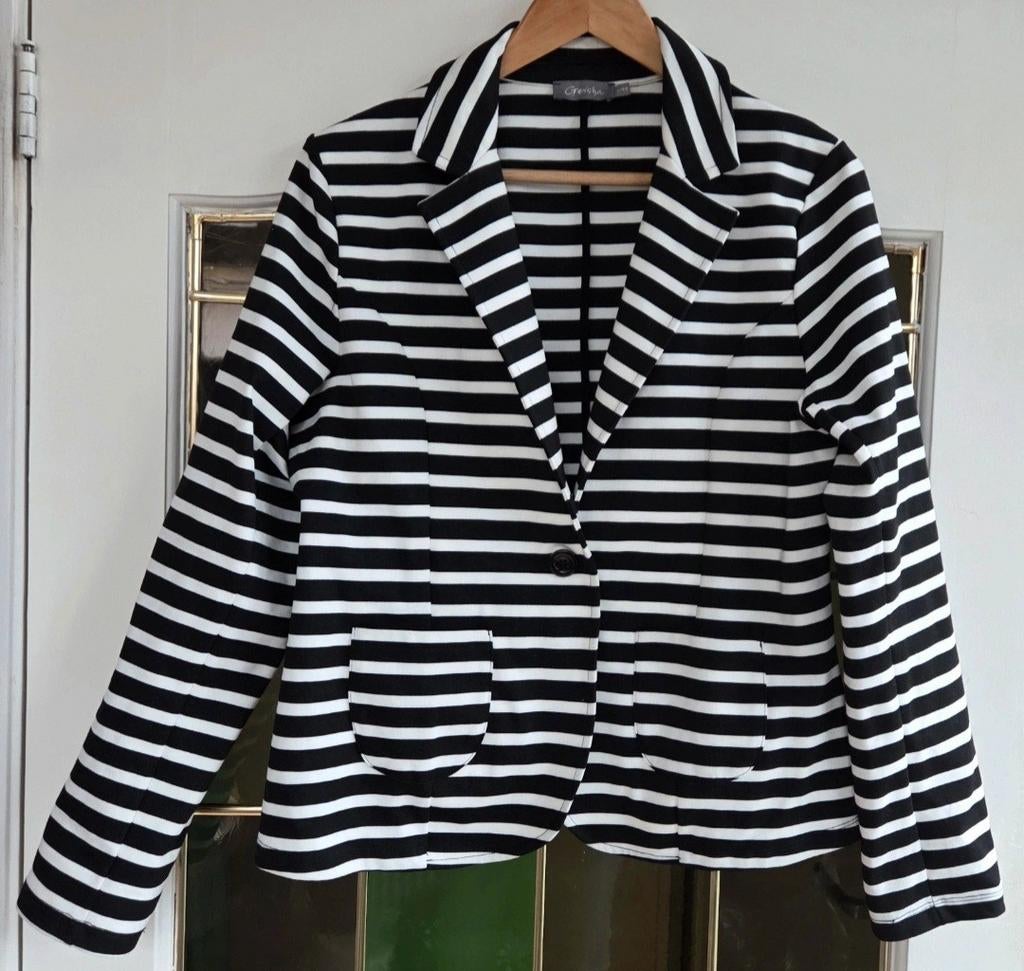 Geisha gestreepte blazer zwart/wit - Maat L, Geisha, Zwart, Maat 42/44 (L), Ophalen of Verzenden