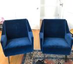 Pair of Blauwe fluwelen fauteuils (set van 2), Huis en Inrichting, Ophalen, Gebruikt, Danish, 75 tot 100 cm