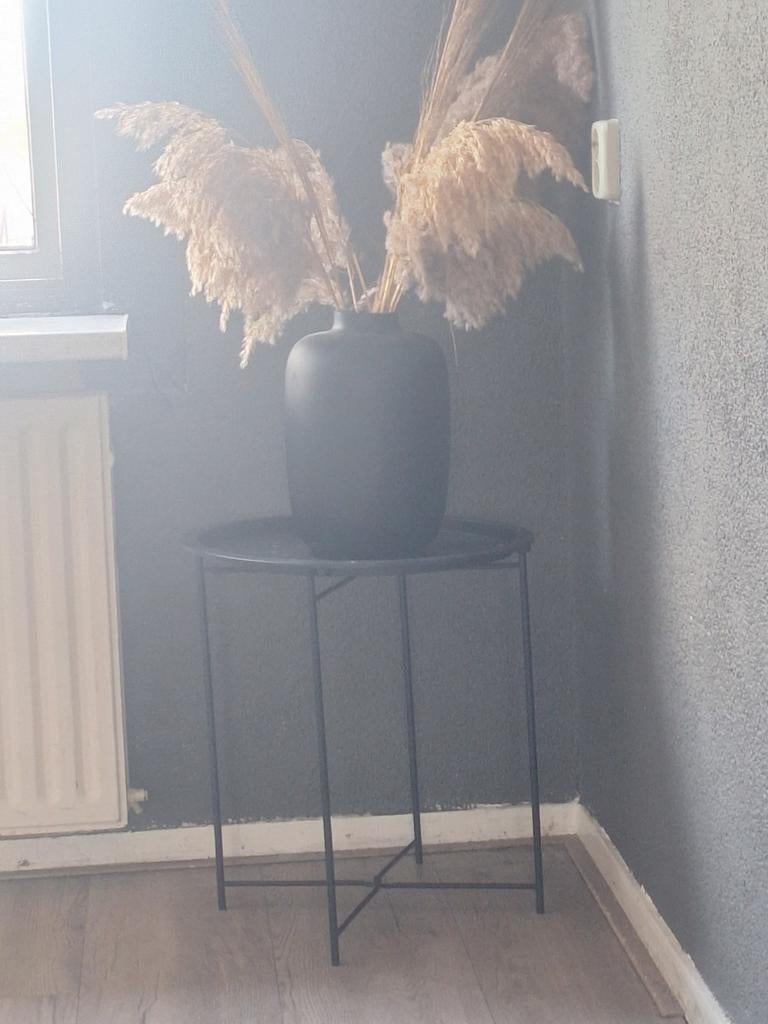 Zwarte vaas met pampas, Huis en Inrichting, Woonaccessoires | Vazen, Ophalen of Verzenden, Nieuw, Zwart, Minder dan 50 cm