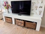 Zelfgemaakt TV meubel met 3 fruitkistjes op wieltjes, Ophalen, Gebruikt, 200 cm of meer, Minder dan 100 cm