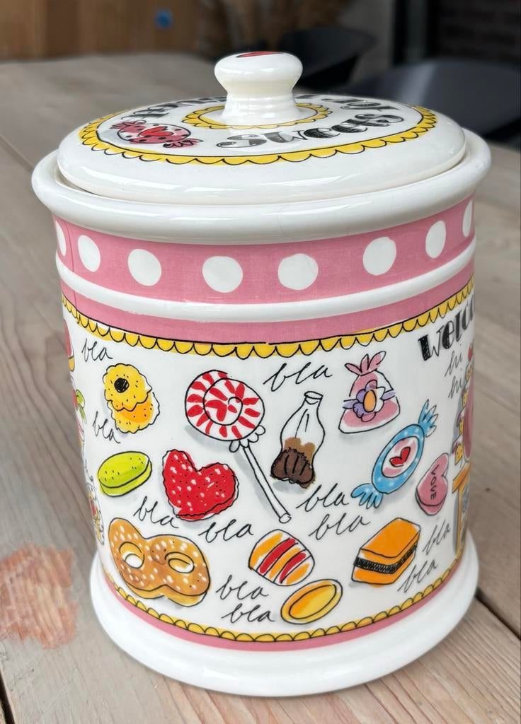 Blond Amsterdam Snoeppot - Voorraadpot met vrolijk design, Huis en Inrichting, Gebruikt, Voorraadpot, Steen/keramiek, Meerkleurig