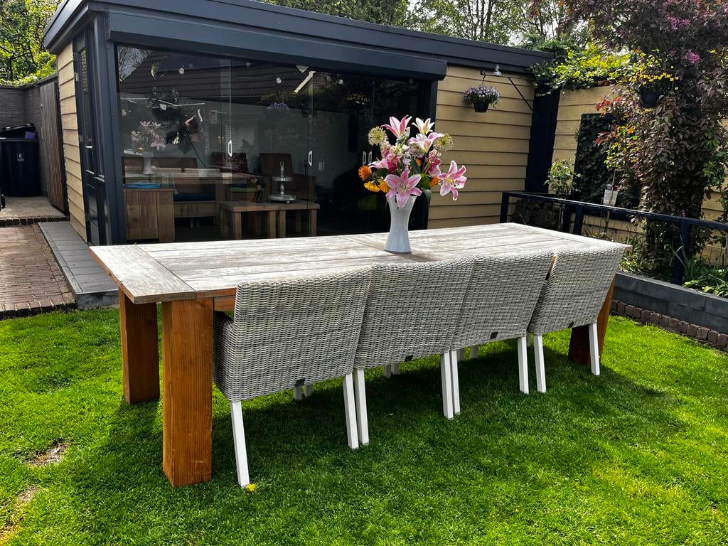 Robuuste houten tuintafel, Tuin en Terras, Tuintafels, Ophalen, Gebruikt, Rechthoekig, Hout