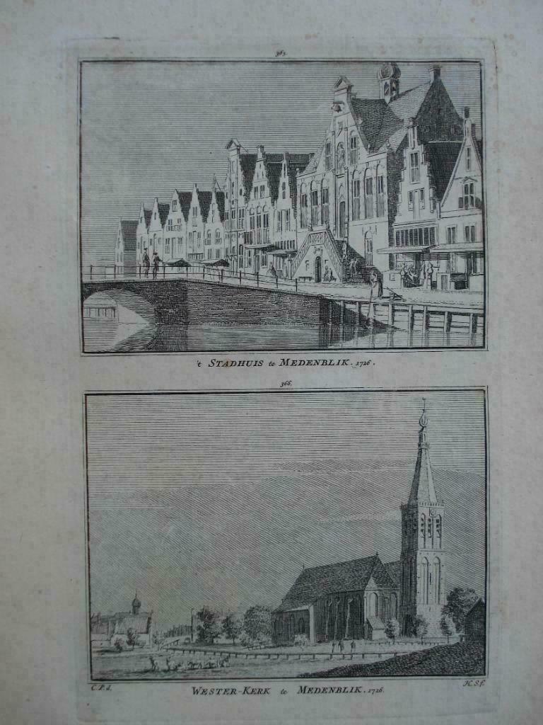 365-366 Medemblik  Stadhuis en Westerkerk  Kopergravure 1752, Ophalen of Verzenden