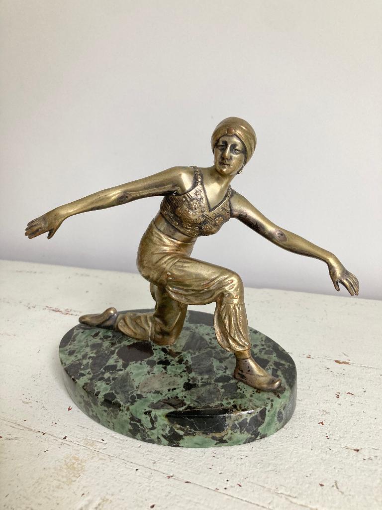 bronzen beeld art deco danseres, Antiek en Kunst, Minder dan 20 cm, Art deco, Ophalen of Verzenden, Brons