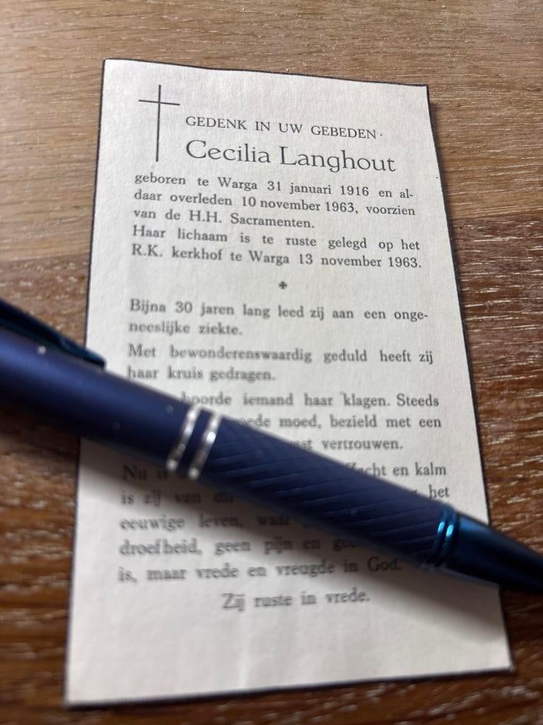Langhout Cecilia 1916 Warga 1963 - 29613, Verzamelen, Ophalen of Verzenden, Bidprentje