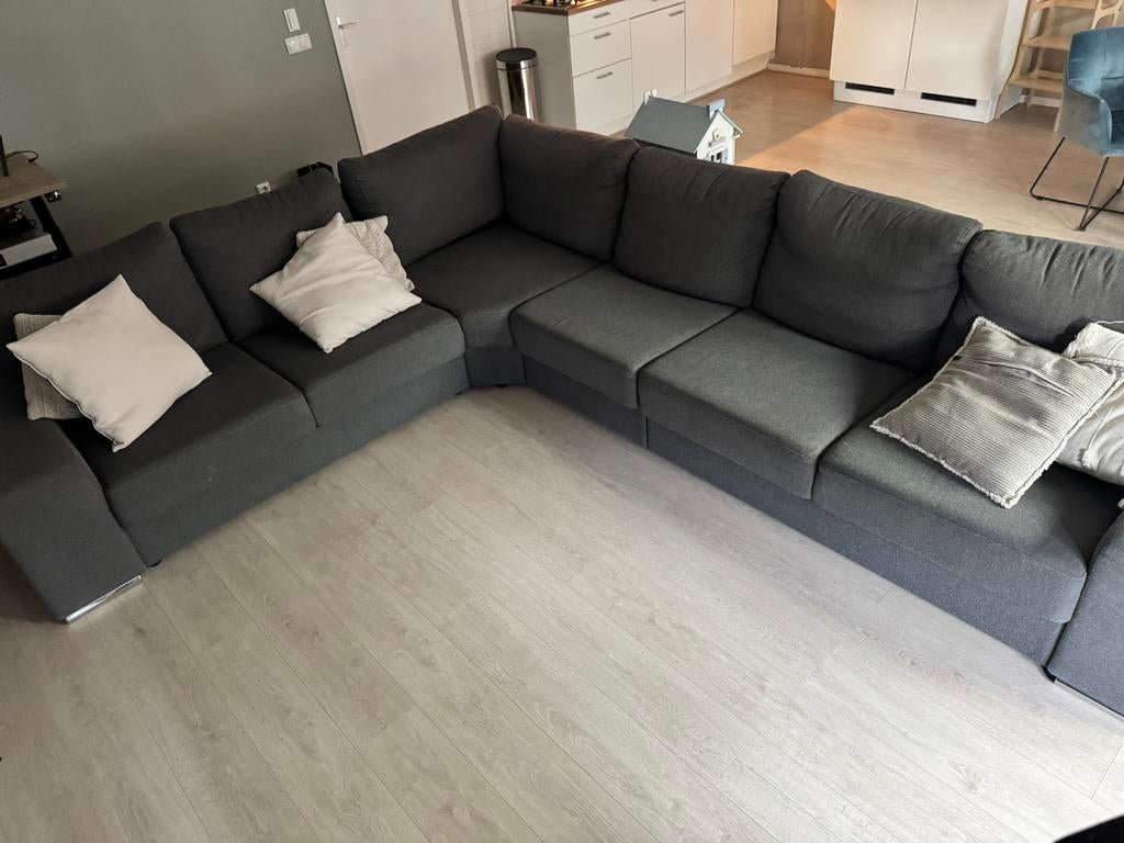 Grote Hoekbank Grijs - 350x280 cm, Zithoogte 43 cm, Huis en Inrichting, Banken | Complete zithoeken, Ophalen, Gebruikt, Stof