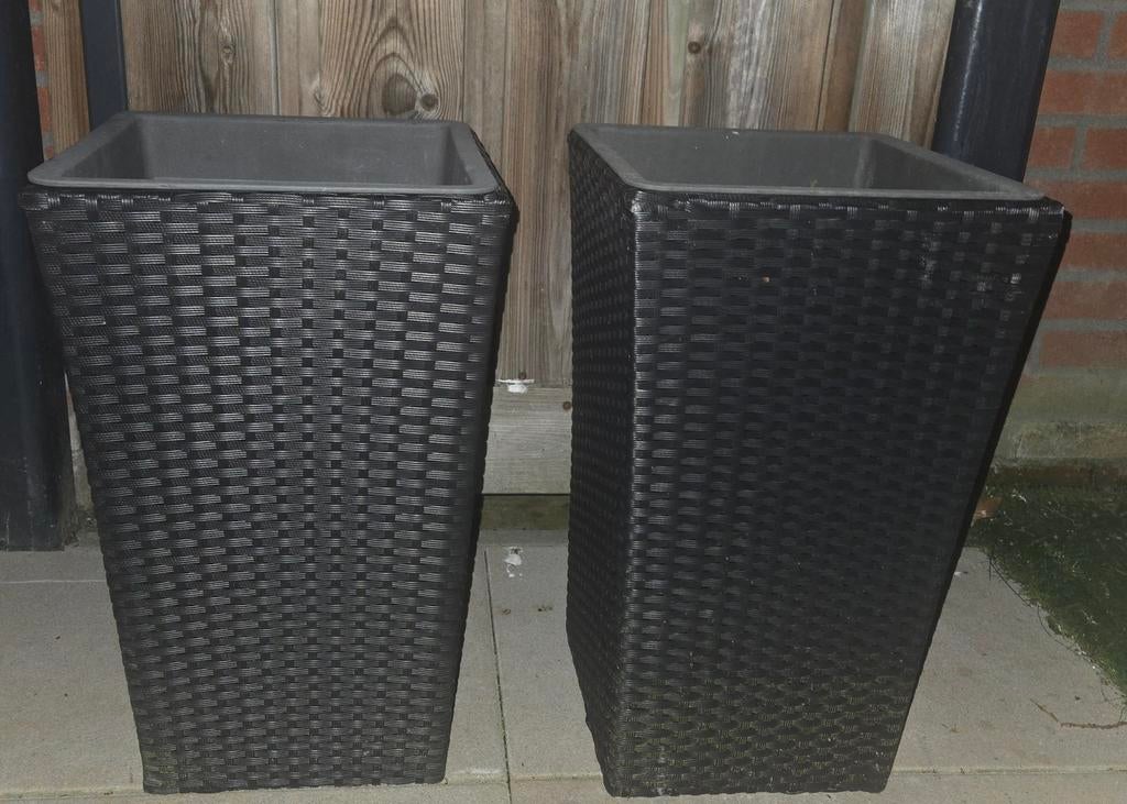 Gevlochten rotan plantenbakken hoog, Tuin en Terras, Bloembakken en Plantenbakken, Ophalen, Rond, Kunststof, 60 cm of meer