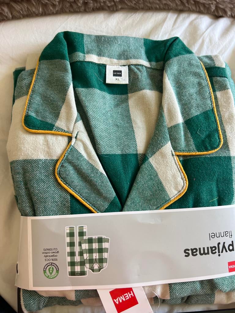 Hema flanellen pyjama groen geruit, Ophalen of Verzenden, Nieuw, Maat 46/48 (XL) of groter