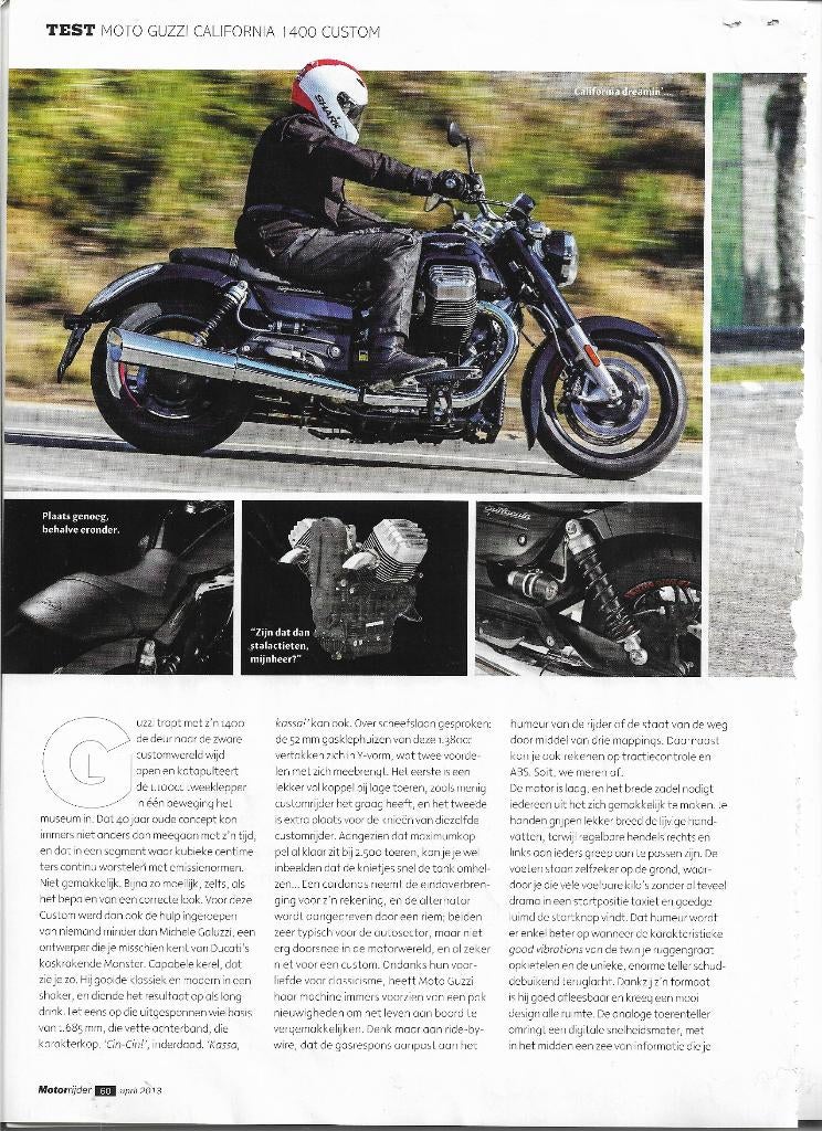 Test Moto Guzzi California Custom 1400, 2013., Ophalen of Verzenden, Zo goed als nieuw, Motorrijder, Merk of Model