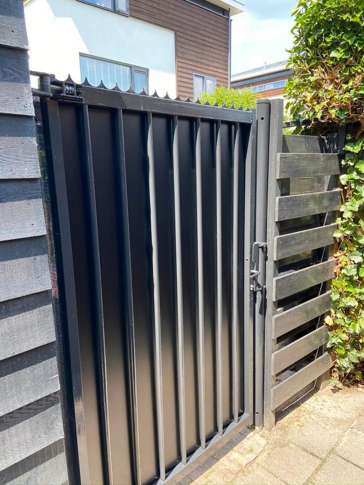 Metalen tuinpoort zwart 180x120 cm, Tuin en Terras, Tuinpoorten, Gebruikt, Draaipoort, Staal, 150 tot 200 cm, 100 tot 150 cm, Ophalen