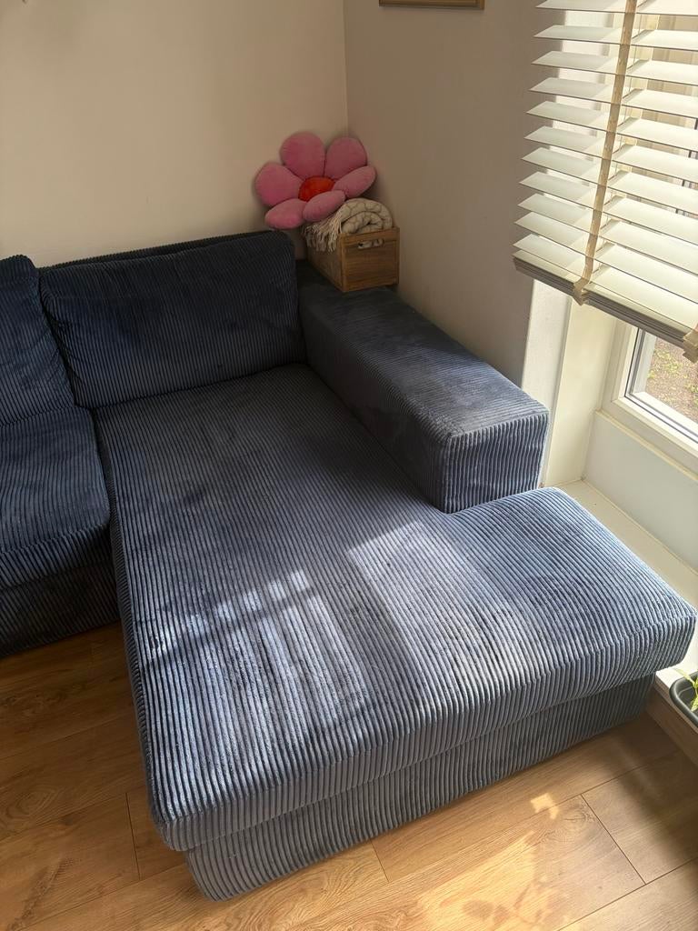 Blue corduroy corner sofa, Ophalen, 250 tot 300 cm, Gebruikt, Hoekbank