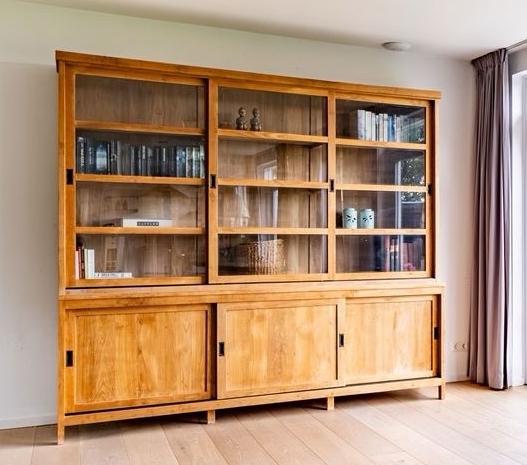 Teakhouten buffetkast - 2 delen - H221 B244 D51/40, Huis en Inrichting, Ophalen, 200 cm of meer, Teakhout, 200 cm of meer