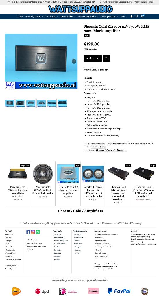 Phoenix Gold ZT15001 24V 1500WRMS Monoblok versterker Truck, Gebruikt, Hifi-Focus, Aalsmeerderweg 173 1432 CL, Aalsmeer, Ophalen of Verzenden