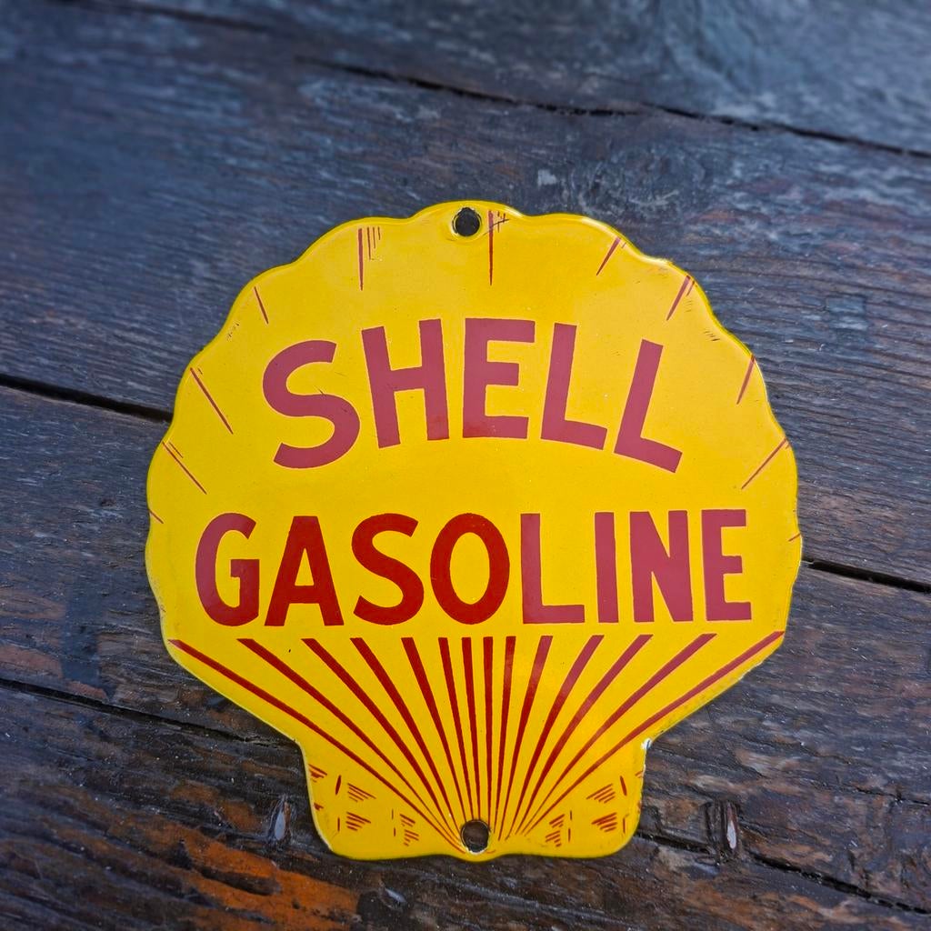 shell gasoline emaille reclamebord, Ophalen of Verzenden, Gebruikt, Reclamebord