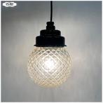 Bakelieten hanglamp met rond schutglas + snoer, Vintage, Ophalen of Verzenden, Zo goed als nieuw, Nb