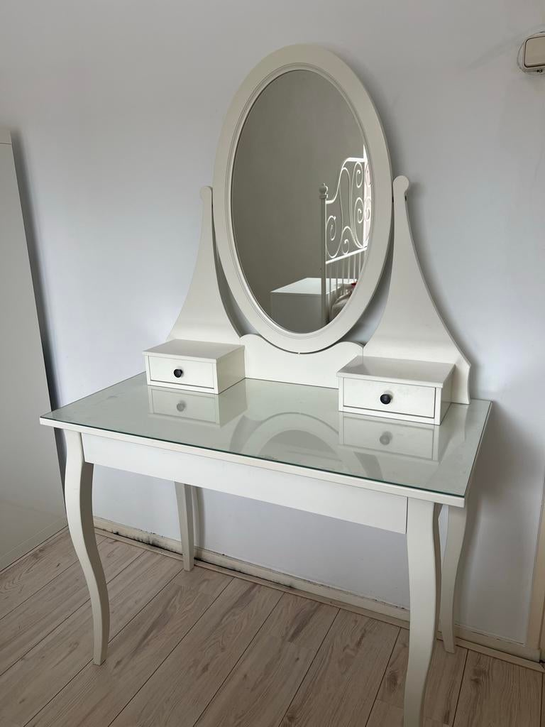 IKEA HEMNES Toilettafel met spiegel, wit, Ophalen, Gebruikt, 100 tot 150 cm, 50 tot 100 cm