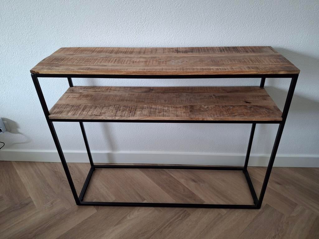 Mooie sidetable zwart met hout, Huis en Inrichting, Tafels | Sidetables, Ophalen, Zo goed als nieuw, 25 tot 50 cm, Rechthoekig
