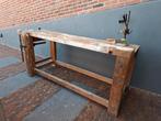 Oude vintage houten werkbank met boorstandaard en klem, Ophalen, Gebruikt, Bankschroef