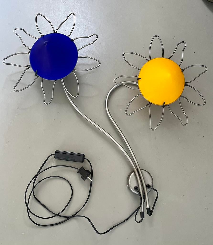 Bloemenlamp blauw en geel., Ophalen, Gebruikt, Glas