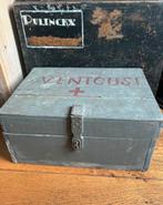 Bijzondere franse grijze kist met belettering, Ophalen of Verzenden