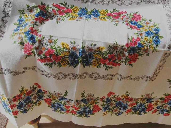 Prachtig mooi kleed jaren 60 bedrukt rozen en bloemen zie fo, Antiek en Kunst, Antiek | Kleden en Textiel, Ophalen of Verzenden