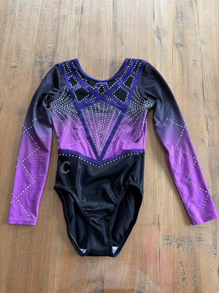 Nieuw turnpakje met glitters - Paars/Zwart, Sport en Fitness, Turnen, Paars, Nieuw, Ophalen of Verzenden, Turnpak(je)