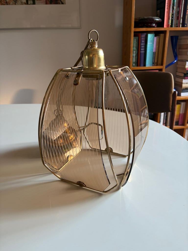 Vintage glazen lamp goud, Ophalen of Verzenden