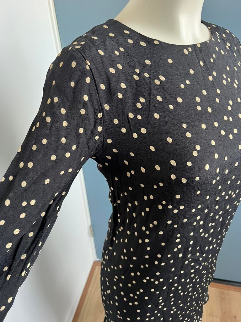 Sissy boy zwart beige stippen dots jurkje xs janel-dot, Zwart, Ophalen of Verzenden, Zo goed als nieuw, Knielengte