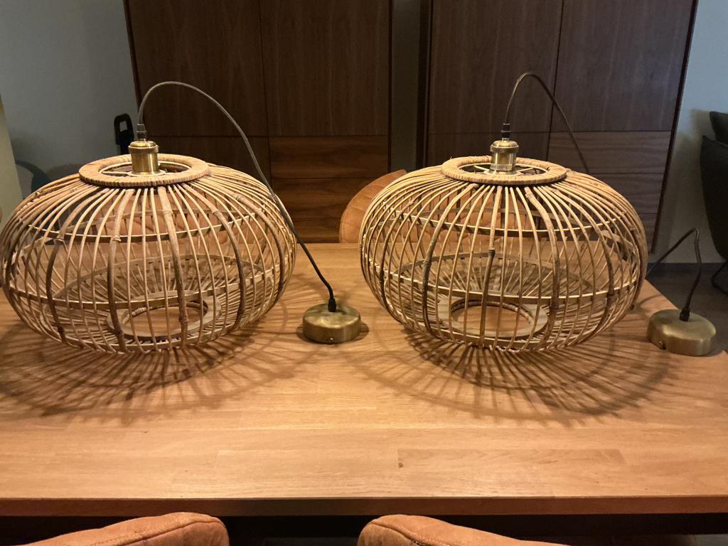 2x Hanglamp Kwantum - 47 cm breed - Z.g.a.n., Ophalen, Zo goed als nieuw, Hout, Minder dan 50 cm