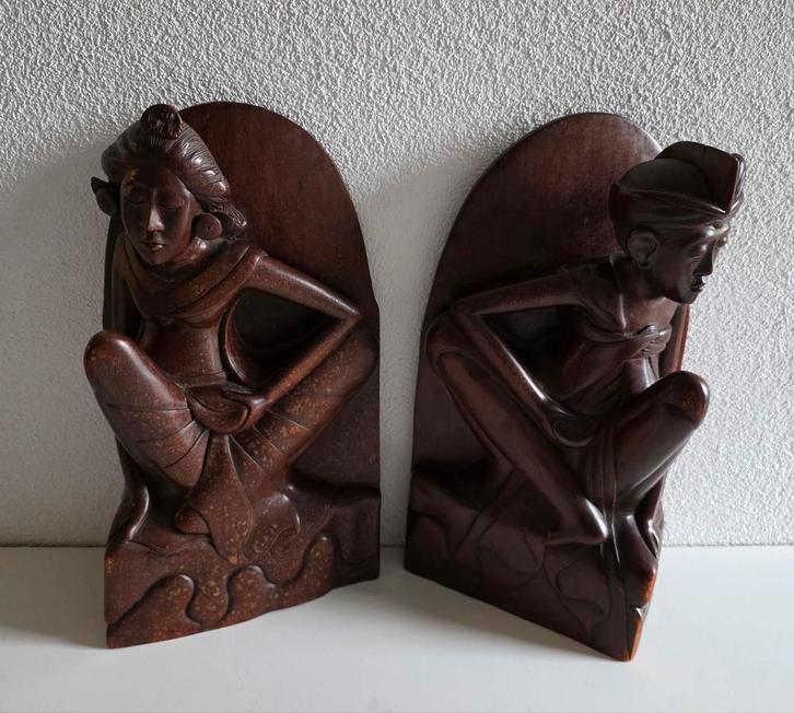 Art deco balinese boekensteunen gesigneerd, Antiek en Kunst, Kunst | Beelden en Houtsnijwerken, Ophalen of Verzenden